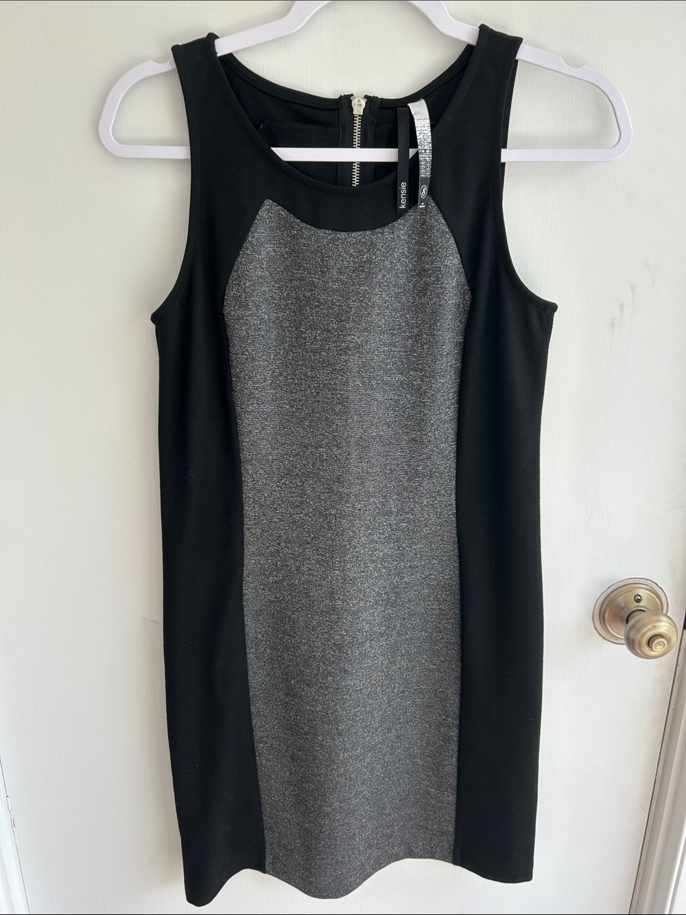 Kensie Black and Gray Colorblock Midi Sheath Dress